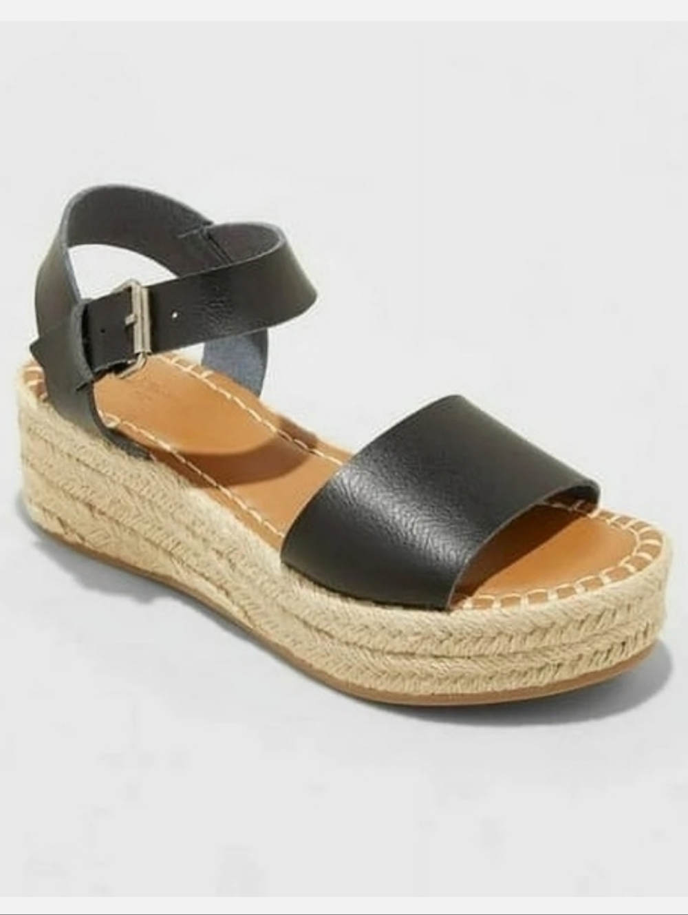 New Universal Thread Black Platform Espadrille Wedge Sandal Faux Leather Sz 8.5